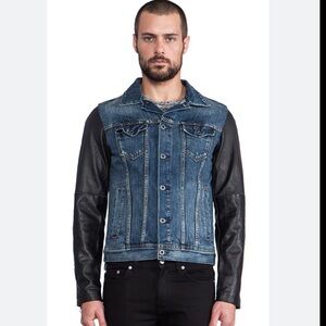 Scotch & Soda Leather Sleeve Jacket in Denim